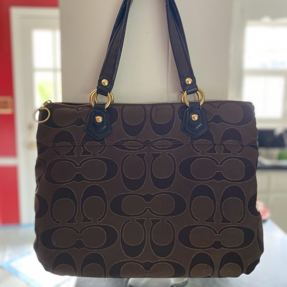 Coach Brown Shoulder Bag with Signature Monogram